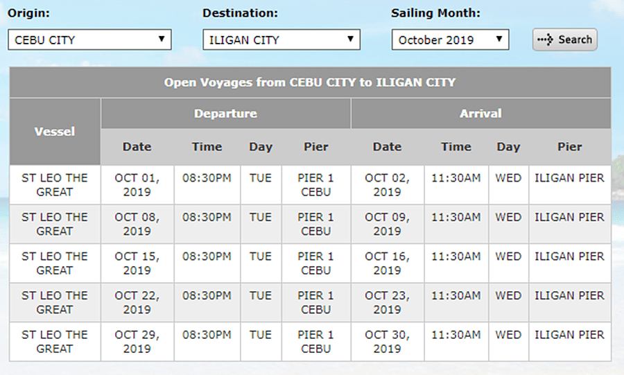 2GO TRAVEL BOAT SCHEDULE